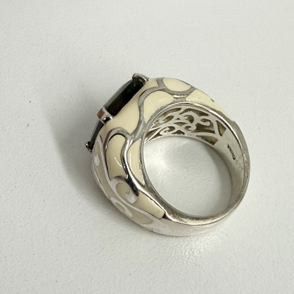 Michelle Albala Sterling Enamel & Smoky Topaz Ring Weighs 11 Grams Size 6 - Picture 9 of 14